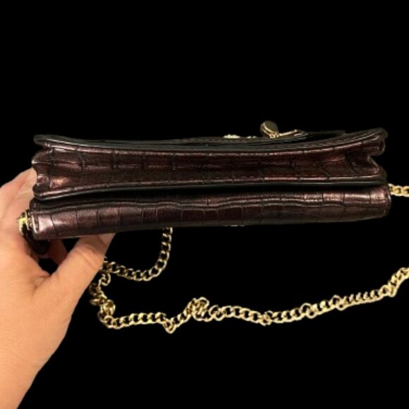✨ Kate Landry Burgundy Croc-Embossed Crossbody / Wallet-on-Chain ✨ - Picture 12 of 13